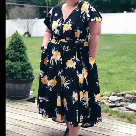 Lane Bryant | Dresses | Lane Bryant Black Yellow Floral Dress | Poshmark